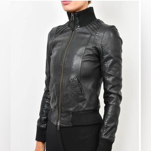 Aritzia Mackage Black Leather Bomber Jacket